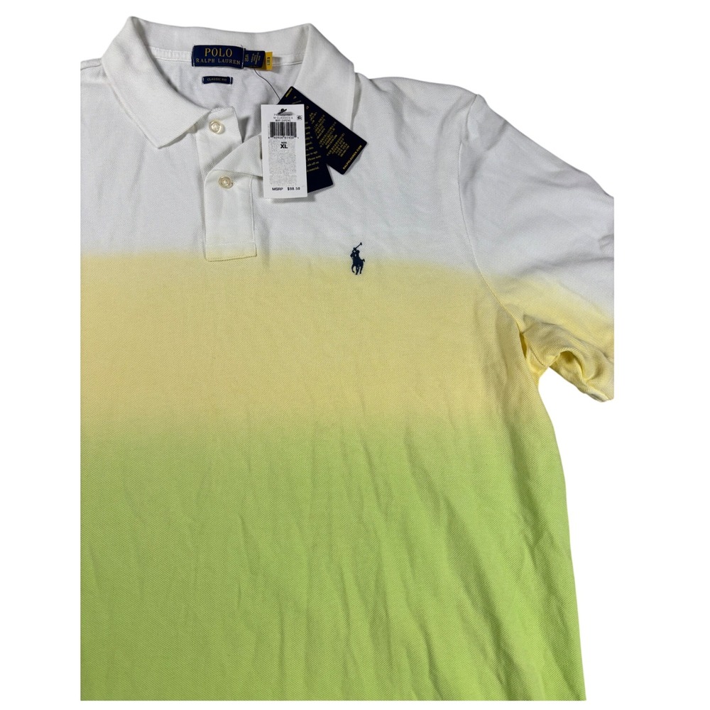 NWT Polo Ralph Lauren Mens XL Classic Dip Dye Ombre Polo Shirt White Green Blue